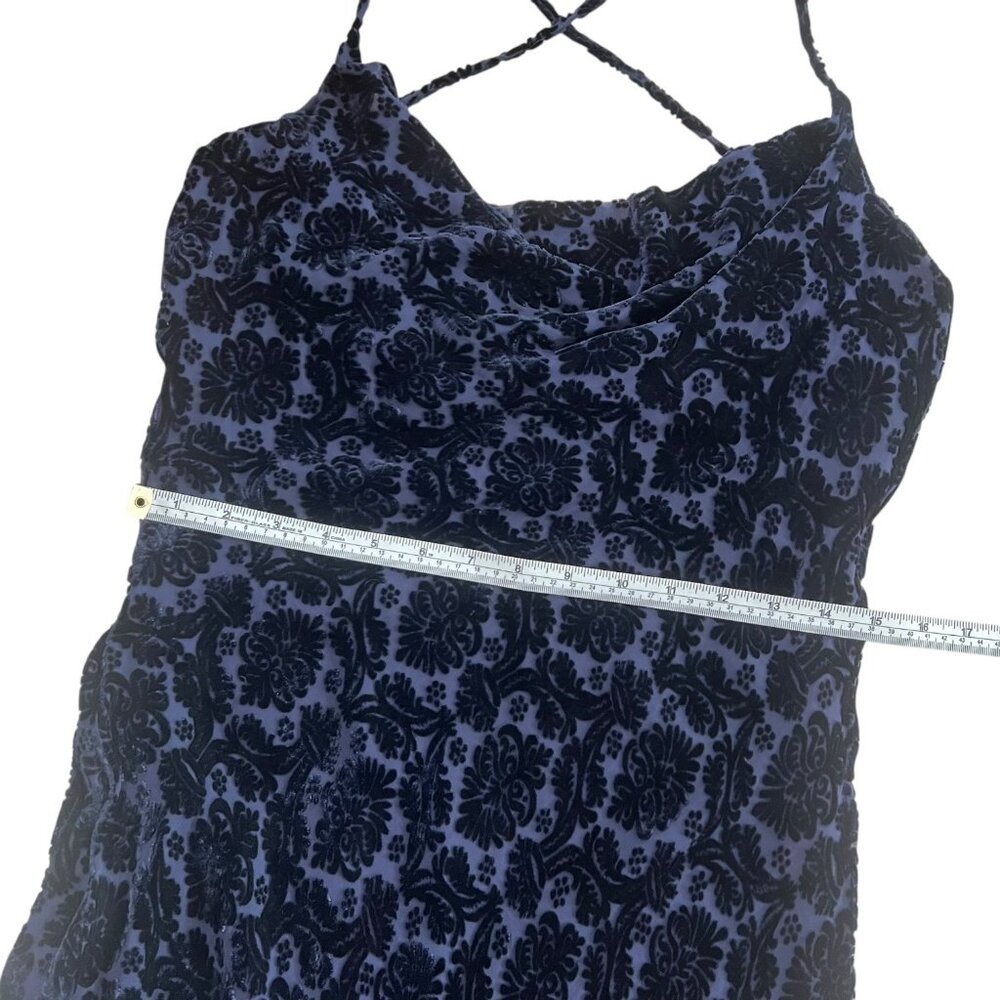 Vintage Velvet Burnout Slinky Cowl Maxi Gown Navy 4 Witchy Whimsygoth Vampire - Picture 13 of 14
